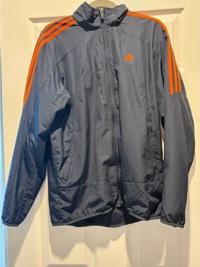 adidas Men's Navy Windbreaker with Orange Stripes